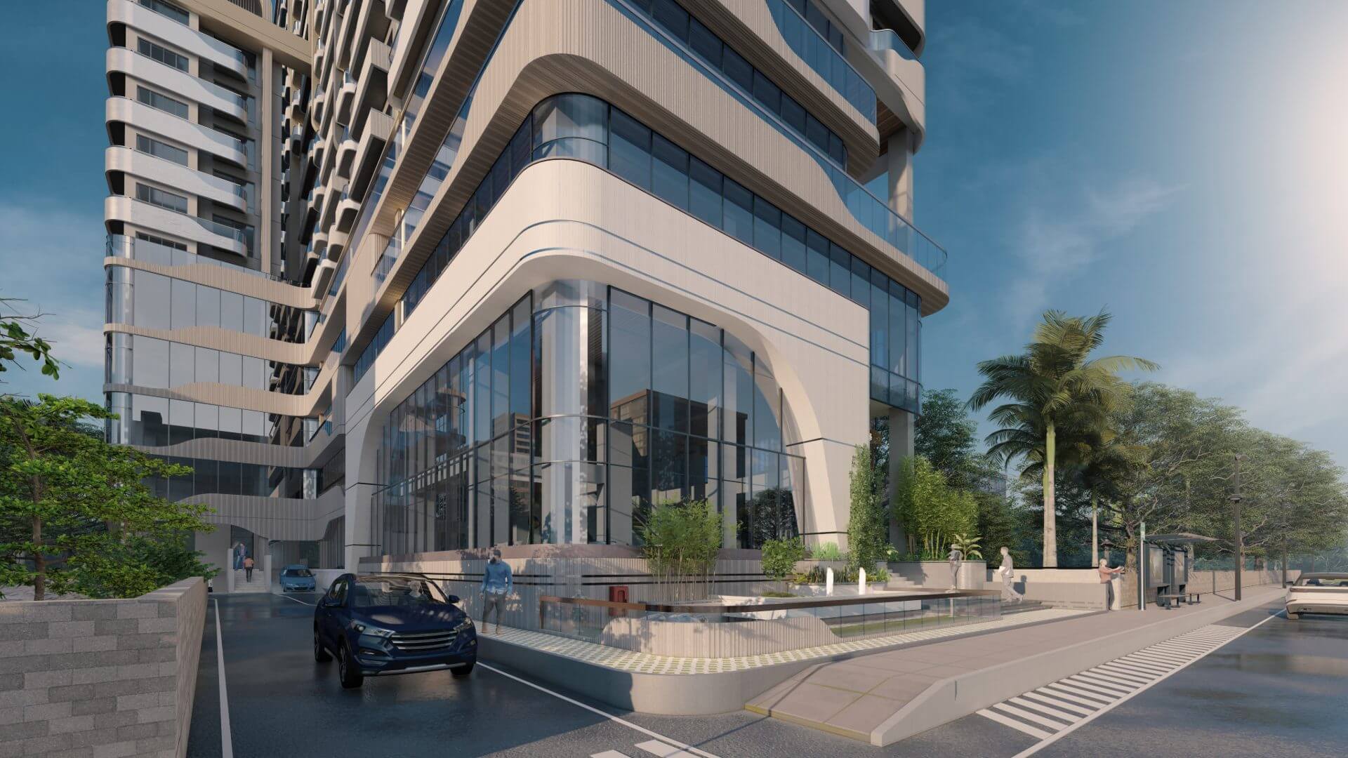 Reliant Developments — commercial lobby and glass facade